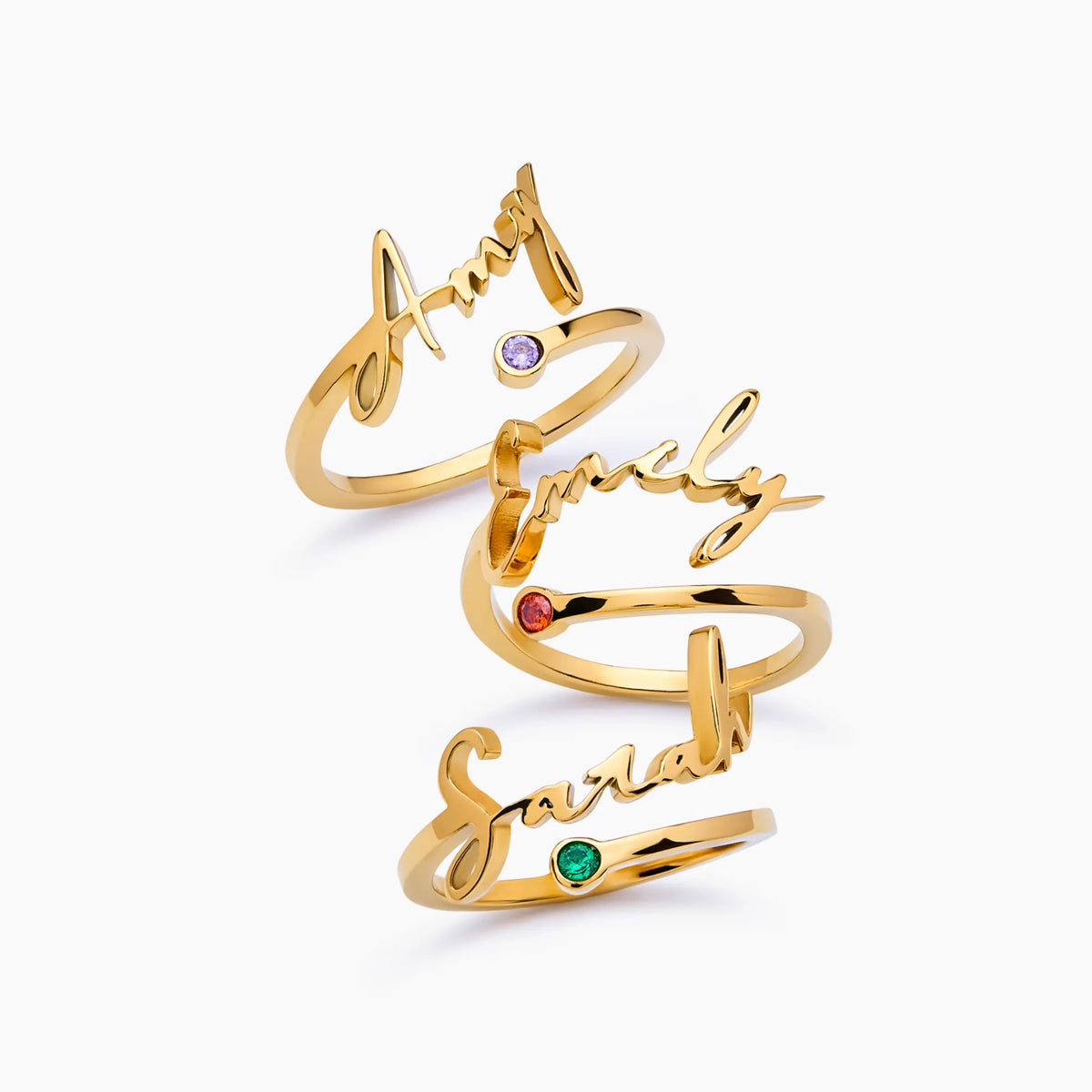 Signature Name and Birthstone Ring