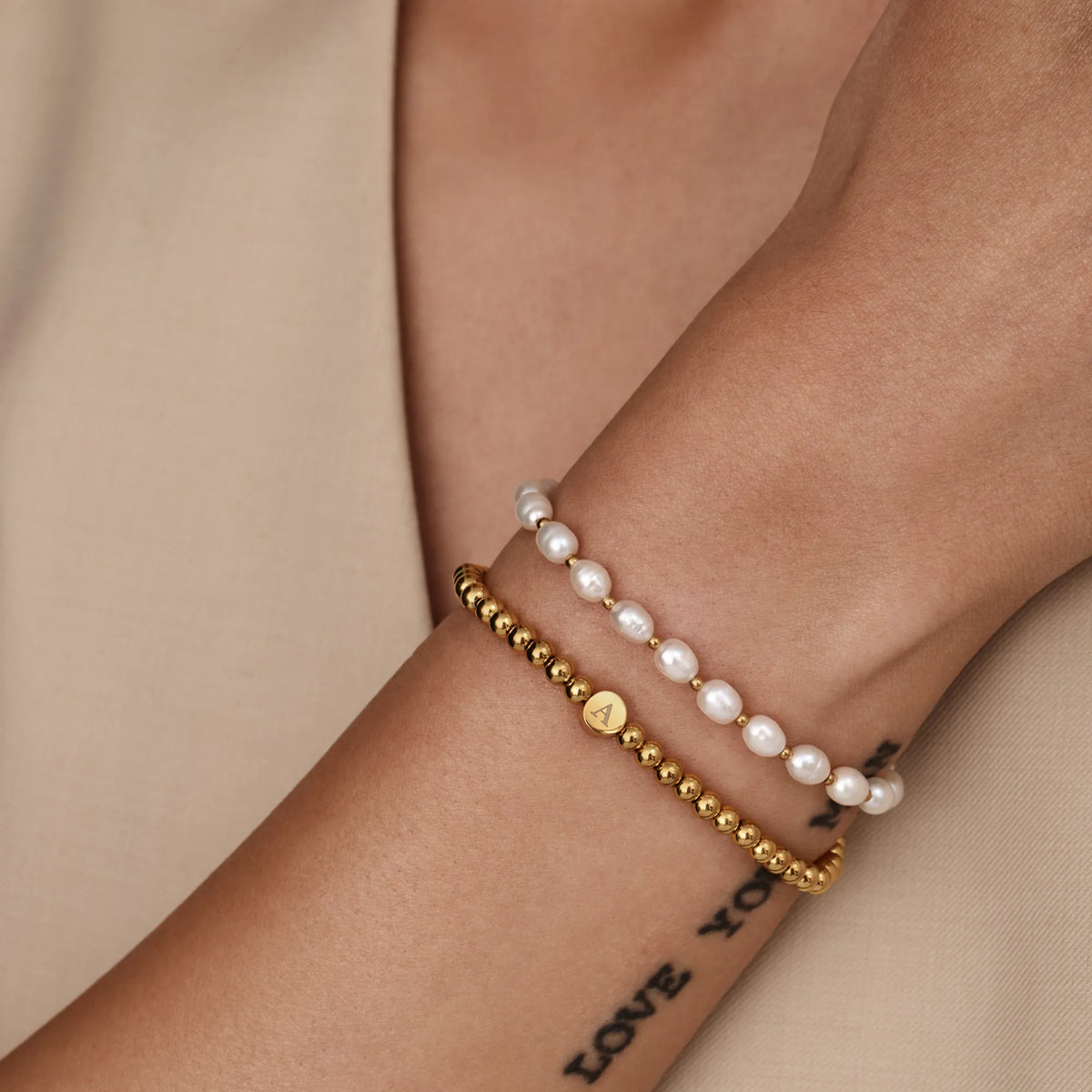Engraved Initial Beaded Bracelet