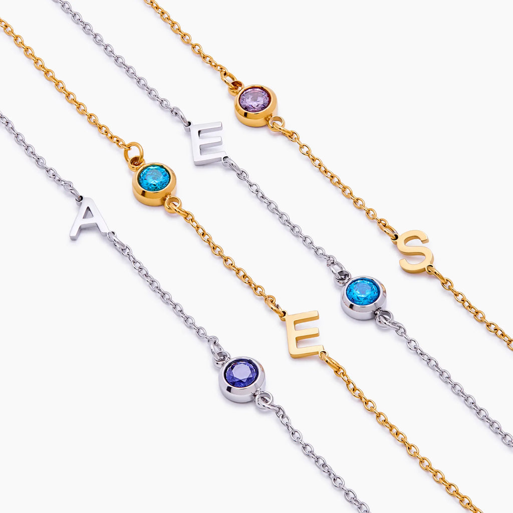 Side-Set Initial Birthstone Bracelet