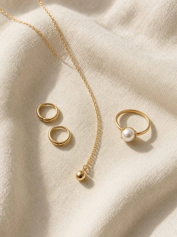 Fine gold jewellery on linen